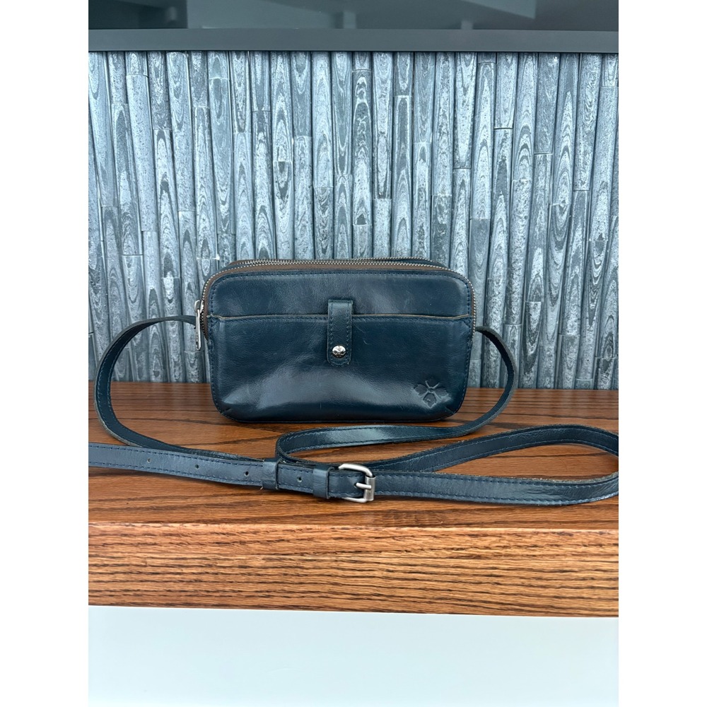 Patricia Nash Dark Blue Leather Double Zip Crossbody Camera Bag